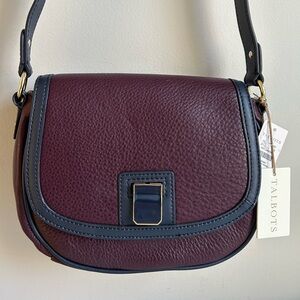 NWT Talbots Burgundy & Navy Pebbled Leather Camera Shoulder Bag